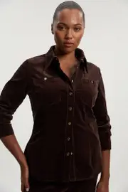 Plus Size Stretch Cord Tailored Shirt