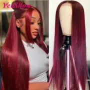 Burgundy Lace Frontal Wig Pre Plucked Remy 13x4 99j Transparent Human Hair Wig