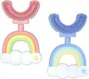 2Pcs U-Shaped Toddler Toothbrush, Flexible Cartoon Training Kids Toothbrush for Age 2-6 Years, Soft Food Grade Silicone Manual U-Shaped Toothbrush for Kids Travel Bathroom (Rainbow)