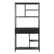 Vintage Industrial Bookshelf with Multifunctional Storage Dark Walnut and Black