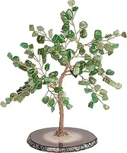 KARMA AND LUCK, Luck & Success, Real Jade Crystal Feng Shui Tree of Life Home Decor, Wrapped in Copper Wire on Agate Base, Homemade in Bali, Small 6"