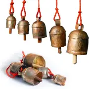 Handmade Rustic Bells Wind Chimes 30", 5 Brass-Coated Iron Bells for Christmas