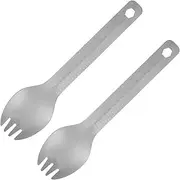 RUNGEASINI Titanium Spork Spoon Set 16.2cm Ultralight Camping Flatware Hanging Hole Ergonomic Grip Durable Portable Travel Utensils Backpacking, Hiking, Survival 2-Piece Outdoor (2 PC Spork)