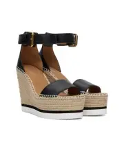 New See by Chloe Glyn Sandal Size EU40 US10 Black Espadrille Wedge Platform