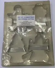 Christmas Tin Cookie Cutters NOS 2004 set (4) Snowman/Angel/Tree/Gingerbread Man