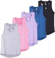 [Real Essentials] 5 Pack: Women's Crossback Keyhole Open Back Workout Tank Top Dry-Fit Sleeveless Yoga Gym (Available in Plus)