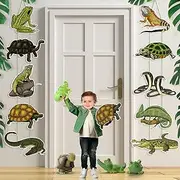 Reptile Birthday Party Decorations - 10 PCS Swamp Door Banner, Jungle Animals Lizard Snake Turtle Alligator Door Sign, Camping Wilderness Theme Birthday Baby Shower Party Supplies