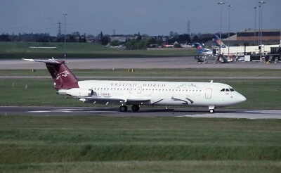 AIRCRAFT COLOUR SLIDE N2245 BRITISH WORLD BAC 111 reg G-OBWB