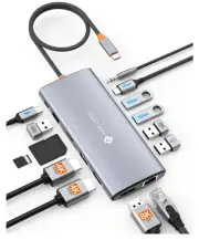 USB C Docking Station Dual Monitor for Laptop, 14 in 1 USB C Hub Adapter Thun...