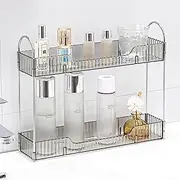 YCIA&DONE 2 Tiers Narrow Vanity Makeup Organizer, Bathroom Organizers Countertop Slim, Perfume Holder Skincare Storage Cosmetic Shelf Spice Rack, for Small Desktop Counter Space, Smoky Gray