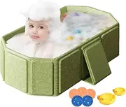 Folding Bathtub - Portable Shower Basin | Ollapsible Baby Bath Tub With Thermometer Pocket & Safety Cushion | 7-Piece Bath Toy Set (Balls/Ducks) For Kids | Portable Infant Washing Basin For Home & Tra