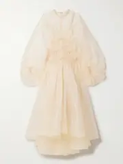 [Zimmermann] Zimmermann - Illuminate Macramé And Tulle-trimmed Pleated Silk-organza Gown - Ecru - 1 1 Ecru