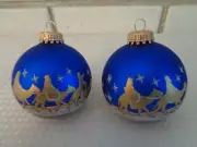 2 NATIVITY scenes ornaments blue gold NEW no markings