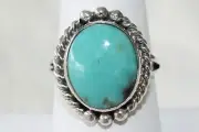 Native American Navajo Sterling Silver Crow Springs Turquoise Ring Size 8.25