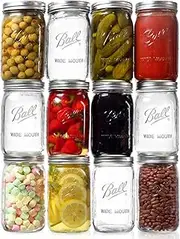 Ball Wide Mouth Mason Jars 32 oz. (12 Pack) - Quart Size Jars with Airtight Lids and Bands for Canning, Fermenting, Pickling, Meal Prep or DIY Decors and Projects Bundled with Peeknip Jar Opener