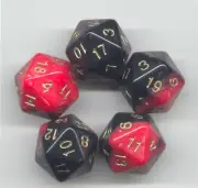 NEW RPG Dice Set of 5 D20 - Twisted Black-Salmon