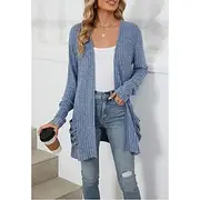 Women's Cardigan Elegant Casual Solid Color Ribbed Open Front Pocket Long Sleeve Regular Tops Knit Work Daily Black Army Green Spring Fall