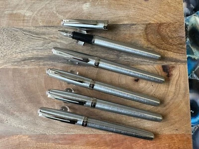 Five x Sheaffer Prelude 340 Brushed Chrome CT Fountain Pens - Broad Nibs