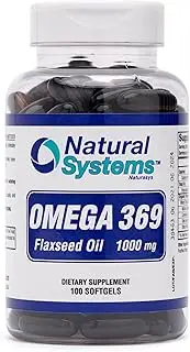Omega 369 1000 mg 100 Softgels by Natural Systems | Triple Omega 3-6-9 Flax Seed Oil Supplements | Flax Seed Oil Omega with Essential Fatty Acids | Support Heart and Circulatory Health *.