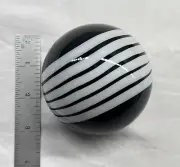 c1990 Charlie Meaker England Hand-Blown Glass Paperweight Black & White Stripes