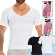 AU Compression Shirt Mens Body Shaper Slim Short Sleeve Tops Shapewear Underwear