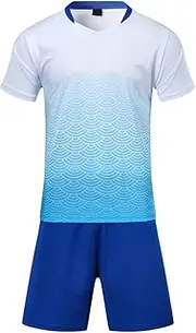 [BOZEVON] Sweat-Absorbent Breathable Adult Children's Soccer Clothing Suit Short-Sleeved Suit Soccer Jersey Set,White,US XS=Tag S, Child(145-156CM)