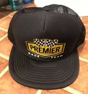 NOS Premier Race Team Snapback Trucker Hat Mesh Checkered Flags Car Racing Black