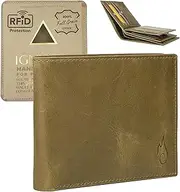[Ignis Craft] Leather RFID Blocking Minimalist Bifold, Ultra-Thin Design Wallet for Men, Genuine Leather Card Holder with Secure Sleeves, Essential Green, Minimal Leather Wallet