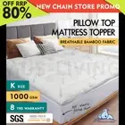 STARRY EUCALYPT Bamboo Fibre Pillowtop Mattress Topper Underlay Cover King 7.5cm