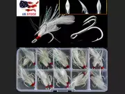 20PCs/Box Fishing Dressed Treble Hook 3X 2# 4# 6# Hi-Carbon Feather Treble Hooks