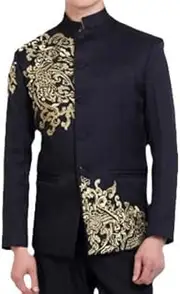 [Generic] Chinese Style Wedding Jacket Men Embroidery Pattern Tang Tunic Suit Mandarin Stand Collar Red/White