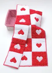 Handmade Red White Heart Patchwork Quilt Blanket – Soft Decorative Throw Gift