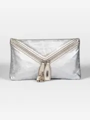 Silver Leather Envelope Clutch