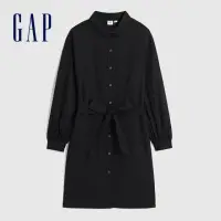 在飛比找momo購物網優惠-【GAP】女裝 純棉翻領長袖洋裝-黑色(734152)