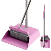 Pink Broom and Dustpan Set with 56" Long Handle, Upright Stand Up Broom with ...
