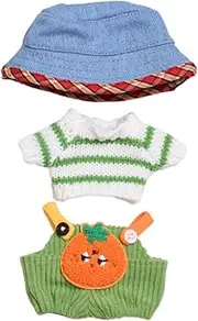 harayaa Stuffed Doll Sweater and Pants Dress up for Little Girls DIY Photo Props Plush Doll Clothes Jumpsuit Outfit for 17cm Dolls , Denim hat