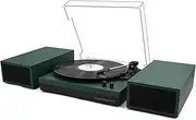[LP&No.1] Bluetooth Turntable with Stereo Bookshelf Speakers, Retro Record Player with Wireless Playback, 3 Speed Belt-Drive Vintage Turntable with Auto Off, Vintage Green Wood, LPSC-008