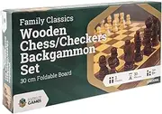 Let's Play Games 30cm Wooden Folding Chess/Checkers/Backgammon Set - 3-in-1 Classic Board Game, Portable Travel Size, Compact Design, Durable Wood, Foldable Storage