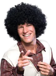 Disco Dude Mens Curly Black 70s Afro Costume Wig