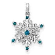 14k White Gold 1/10ct. Blue and White Real Diamond Snowflake Pendant