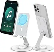 Magnetic Desk Phone Stand for iPhone&Sumsung - Tilt Adjustable Foldable Cell Phone Stand Phone Holder Dock with 360°Rotation Base for Desk/Office/Home (White)