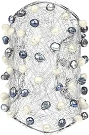 [AeraVida] Wide Wire Works Black & White Cultured Freshwater Pearl Mesh Cuff Bracelet