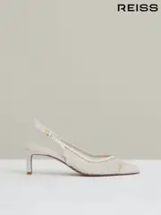 Reiss White Sirena Mesh Slingback Heels (F72831) | $365