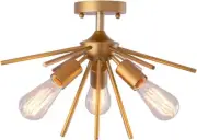 Contemporary Sputnik Flush Mount Ceiling Light Fixture with Antique Brass Brush