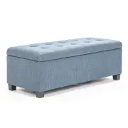 La Bella 102cm Light Grey Blue Storage Ottoman Stool Fabric
