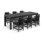 Santorini 2.5 Outdoor Rectangle Aluminium Dining Table with 8 Watego Malawi Style Chairs - Outdoor Aluminium Dining Settings