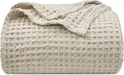 PHF Ultra Soft Waffle Weave Blanket King Size 220 x 240cm- Washed Lightweight Breathable Cozy Woven Blanket for Summer - Great for Couch Bed Sofa Home Car - Linen