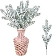 KPUETY 24Pcs 11" Snow Frosted Artificial Pine Needle Branches, Greenery Stems Fake Snow-Covered Winter Pine Branches for Christmas Crafts, Wreaths, Garlands, and Holiday Decor (24)