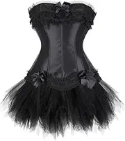 [FAWENLI] Fashion Women'S Corset 2Pcs Sexy Black Gothic Corsets Dress Women Corsets Shapers Body Intimates Corsets And B