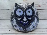 Ceramic Owl Flower Pot - Talavera Blue Mexico Decor, Indoor or Outdoor